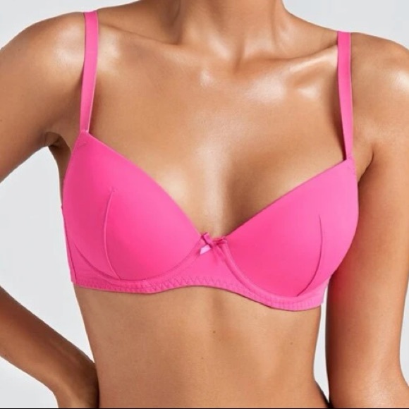 PINK Victoria's Secret Other - Lightly Lined Hot Pink T-Shirt Bow Bra 32D